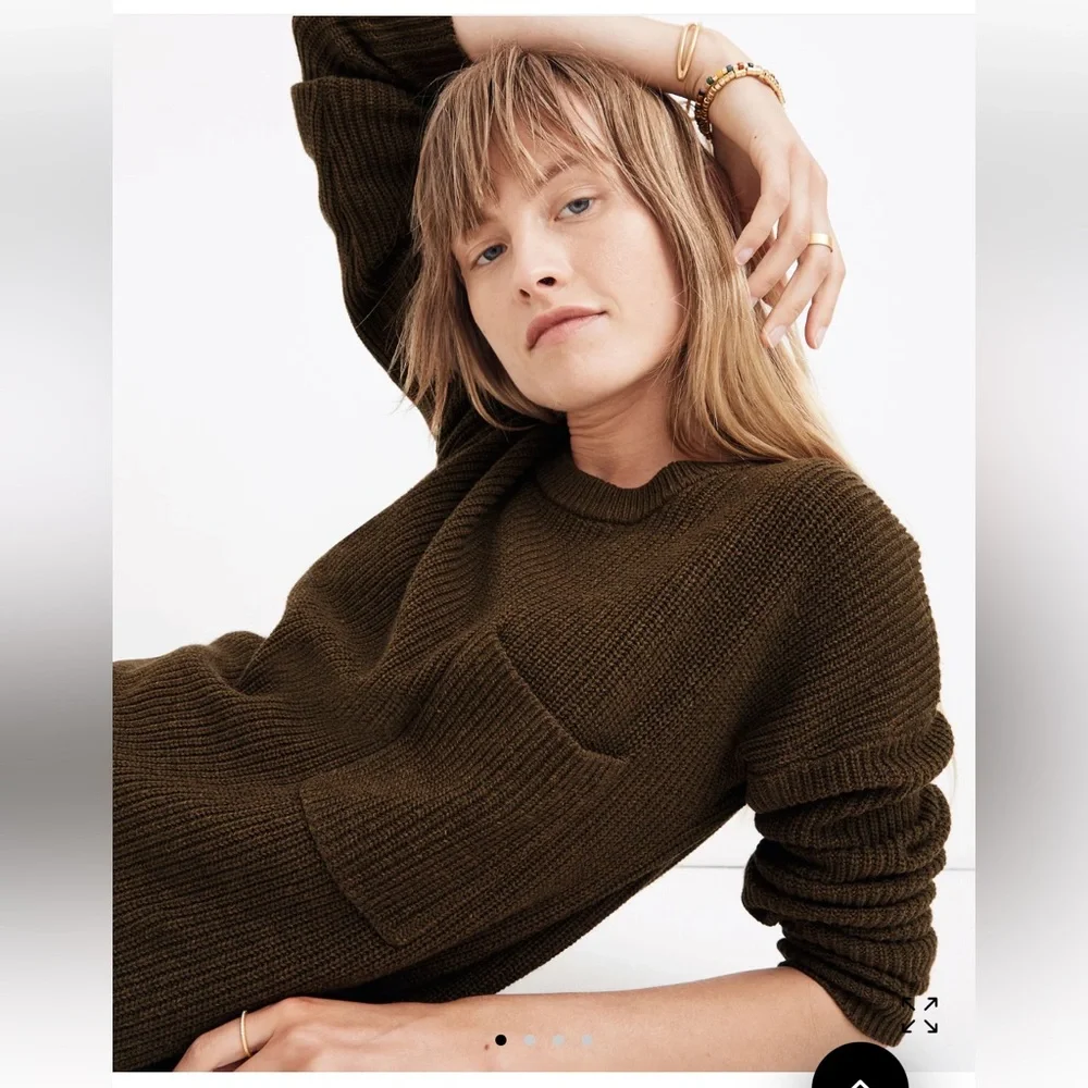 Madewell Thompson Pocket Pullover Sweater Heather Elm Green Size Medium - Picture 2 of 10